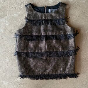 Sunday in Brooklyn Black and Gold Fringe Blouse